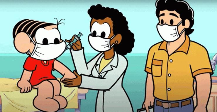 Personagem da Mônica toma vacina da gripe acompanhada do pai — Foto: Divulgação