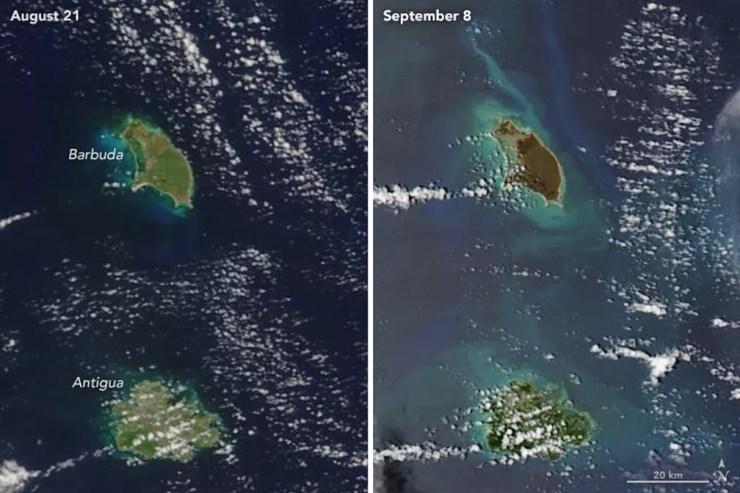 Imagens mostram devastação em Antígua e Barbuda  (Foto: Reprodução/NASA)