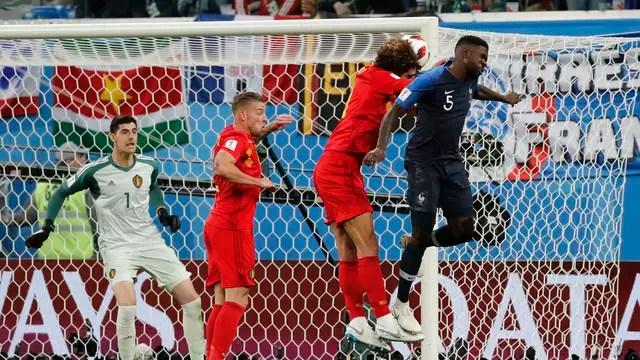 Umtiti vence marcação de Fellaini e marca primeiro gol da França contra a Bélgica