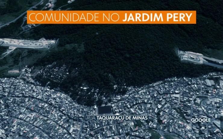 Comunidade do Córrego do Bispo fica próximo ao Rodoanel — Foto: TV Globo/Reprodução