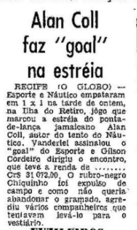 O Globo noticiou primeiro jogo de Allan Cole - Reprodução/O Globo