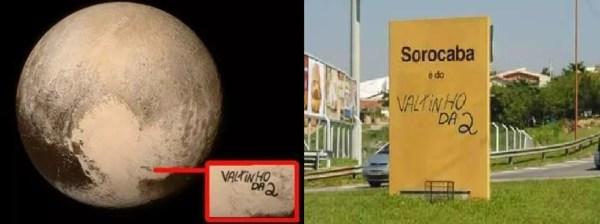 Nome de Valtinho da 2 já foi "descoberto" na lua e inserido em placa de boas-vindas à Sorocaba  (Foto: Facebook/Reprodução)