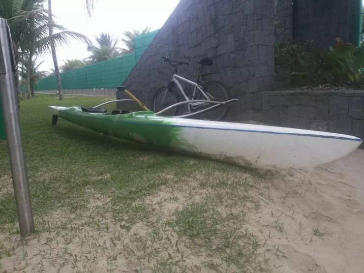 Canoa de Bichir foi encontrada nas imediações do Sesc de Bertioga (Foto: Arquivo Pessoal )