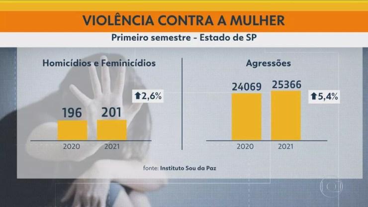 Violência contra a mulher cresce no estado de SP no 1º semestre de 2021 — Foto: Reprodução TV Globo