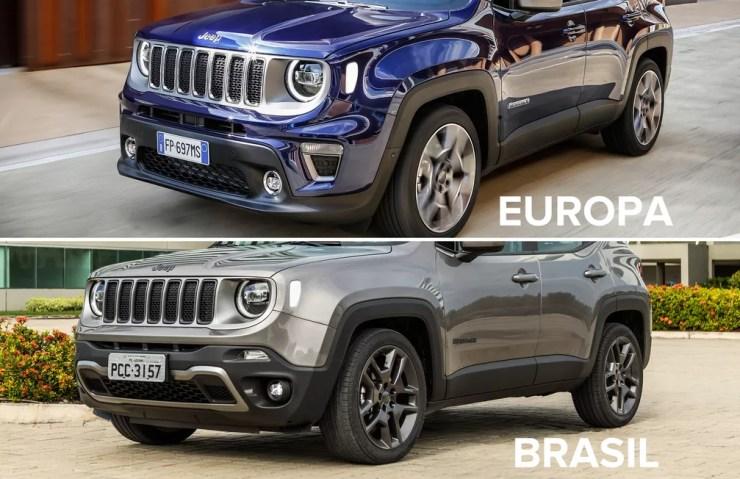 Compare o Renegade reestilizado brasileiro com o modelo europeu — Foto: Divulgação