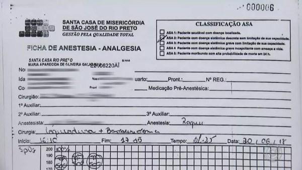 Documento comprova que paciente passou por laqueadura não solicitada em Rio Preto (SP) — Foto: Reprodução/TV TEM