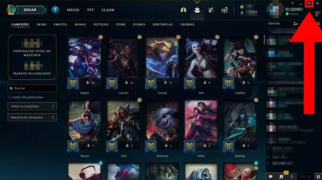 Passo 3: se dirija à área de configurações — Foto: Reprodução/League of Legends