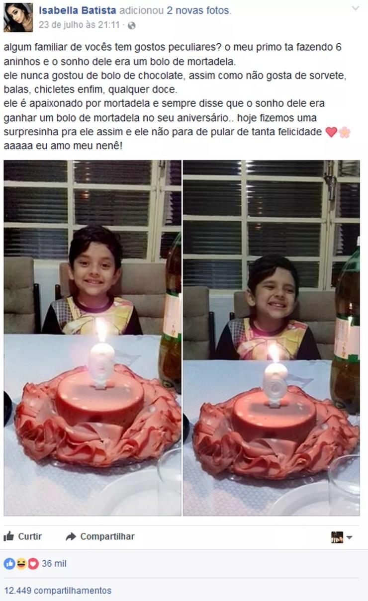 Foto do bolo foi postada pela prima do garoto e viralizou na web (Foto: Reprodução/Facebook)