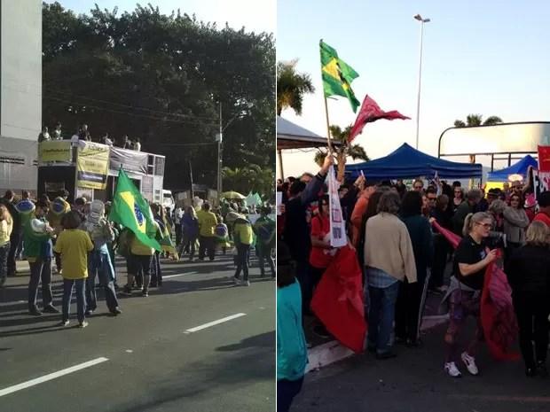 Florianópolis teve protestos contra Dilma e contra Temer neste domingo (Foto: Ricardo Von Dorff/RBS TV e Nicolas Quadro/CBN Diário)