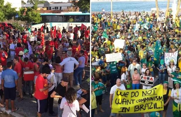 Fortaleza teve protestos contra Dilma e contra Temer neste domingo (Foto: TV Verdes Mares/Reprodução e Alessandro Torres/TV Verdes Mares)