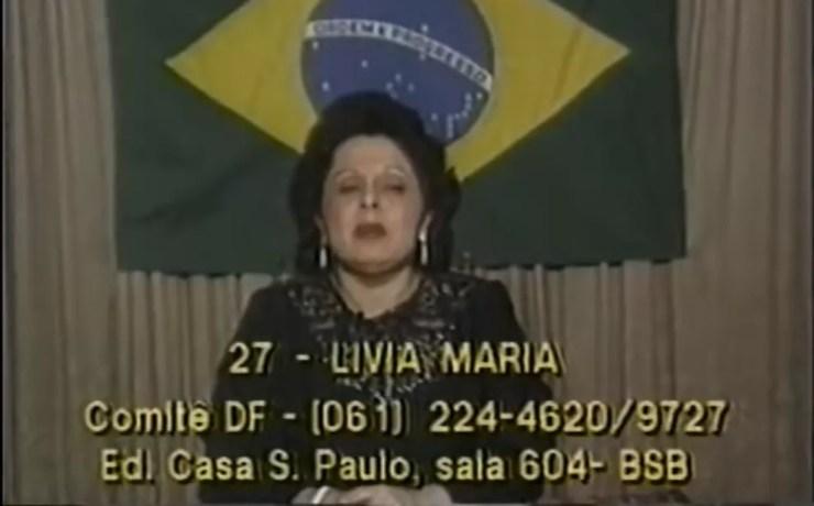 Programa eleitoral de Livia Maria Pio Abreu, candidata à Presidência em 1989 pelo extinto PN — Foto: Reprodução/Youtube