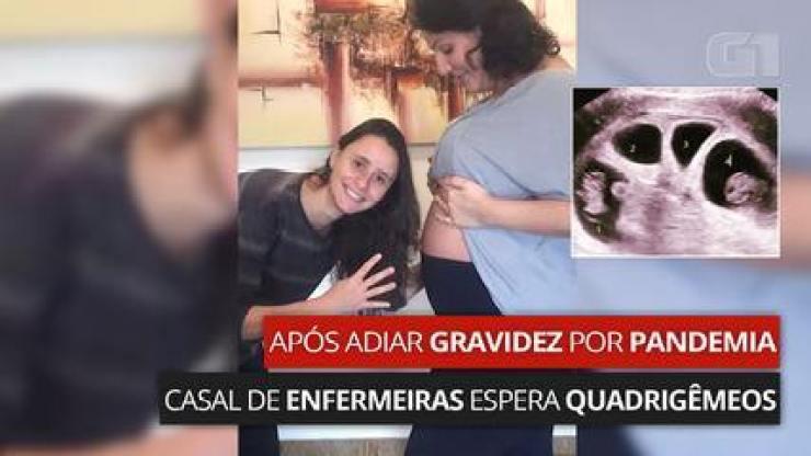VÍDEO: Após adiar gravidez por pandemia, casal de enfermeiras espera quadrigêmeos