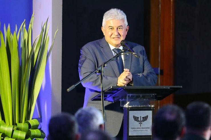 O ministro da Ciência e Tecnologia, Marcos Pontes, durante o anunciou dos nomes das empresas selecionadas para parcerias no Programa Espacial de Alcântara.