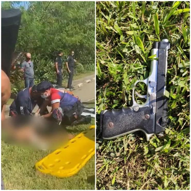 Rapaz de 18 anos estava assaltando veículo com simulacro de arma de fogo em Guarujá, SP — Foto: Reprodução/Facebook/Plantão Guarujá