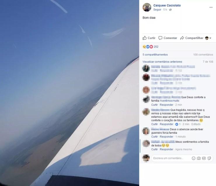 Caique postou foto aérea horas antes do monomotor cair em Rio Preto (Foto: Reprodução/Facebook)