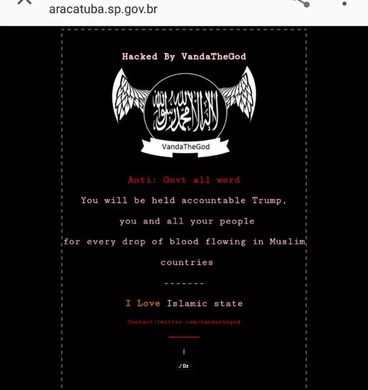 Hackers escreveram 'Eu amo Estado Islâmico' em inglés (Foto: Arquivo Pessoal)