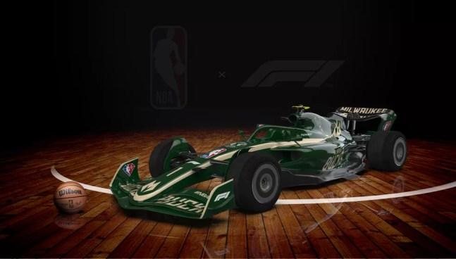 Carro de F1 do Milwaukee Bucks, da NBA — Foto: Reprodução
