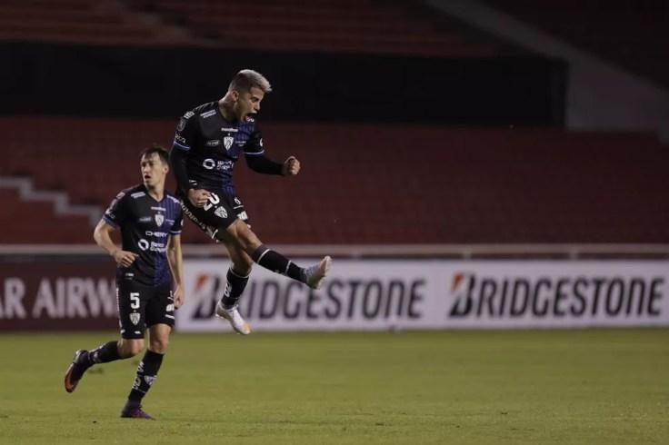 Ortiz comemora o gol do Independiente del Valle contra o Defensa y Justicia — Foto: Staff Images / CONMEBOL