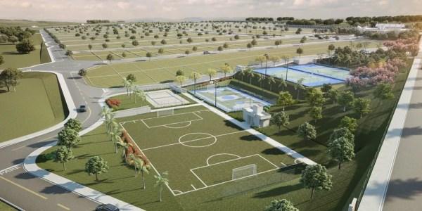 Complexo poliesportivo conta com quadras de tênis oficiais, quadra poliesportiva, quadra de areia e campo de grama natural (Foto: Divulgação)