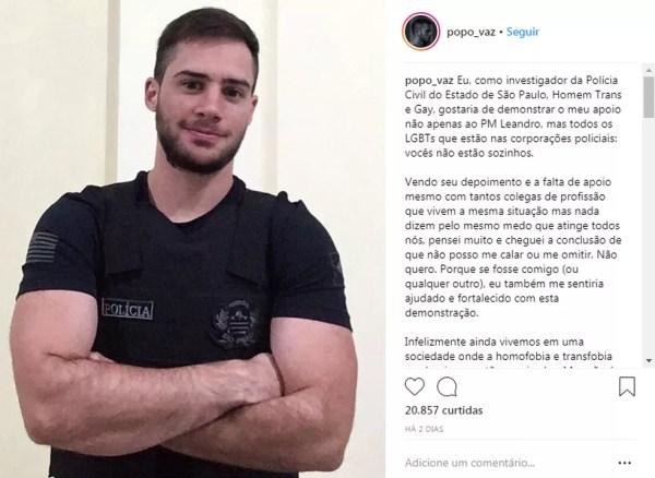 O policial civil Paulo manifestou apoio ao PM Leandro Prior em suas redes sociais (Foto: Reprodução/Instagram)