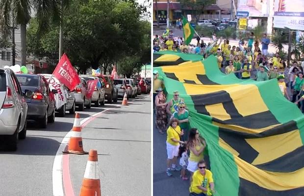 No Espírito Santo, protestos contra Dilma e contra Temer ocorreram em Vila Velha e Vitória (Foto: Frente Brasil Popular ES/ Divulgação e Reprodução/ TV Gazeta)