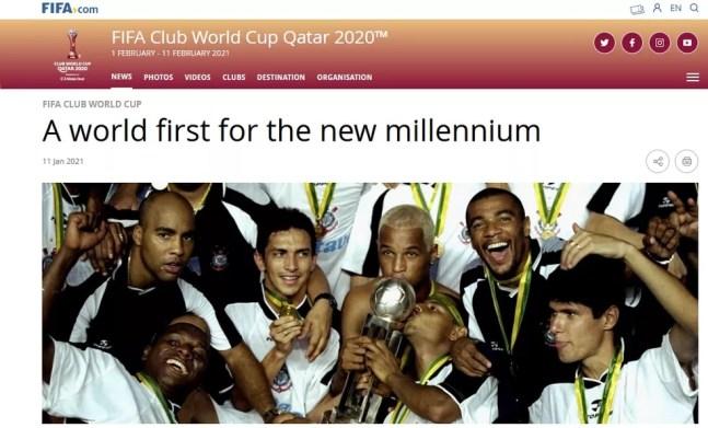 Site da Fifa dá destaque eo título mundial do Corinthians em 2000 — Foto: Reprodução