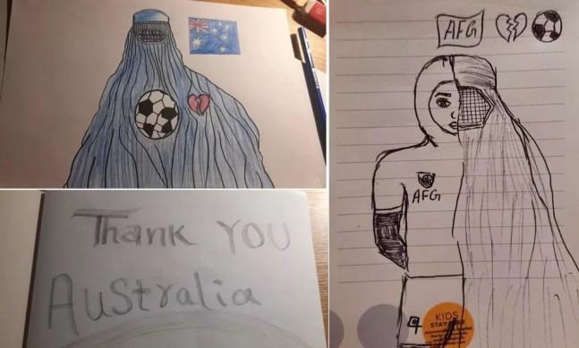Desenhos feitos pela jogadoras durante a quarentena na Austrália — Foto: Arquivo pessoal/Craig Foster