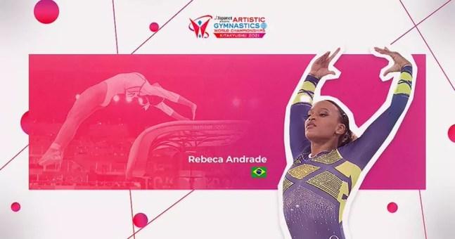 Rebeca Andrade em peça de divulgação do Mundial de ginástica — Foto: FIG