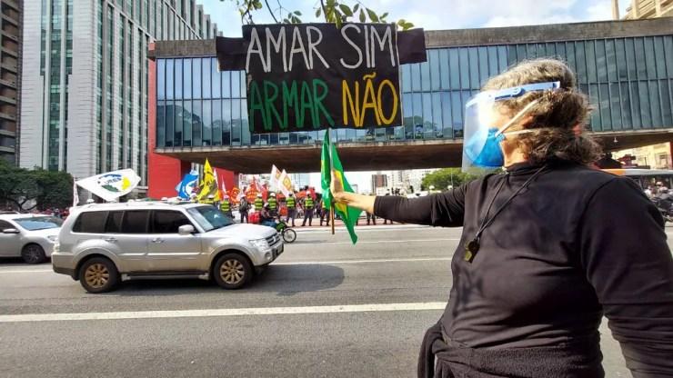 Manifestantes realizaram o terceiro ato contra o presidente Bolsonaro na Avenida Paulista neste sábado (3) — Foto: Rodrigo Rodrigues/G1