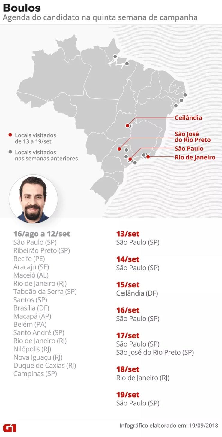 Mapa das agendas de campanha de Guilherme Boulos — Foto: Alexandre Mauro/G1