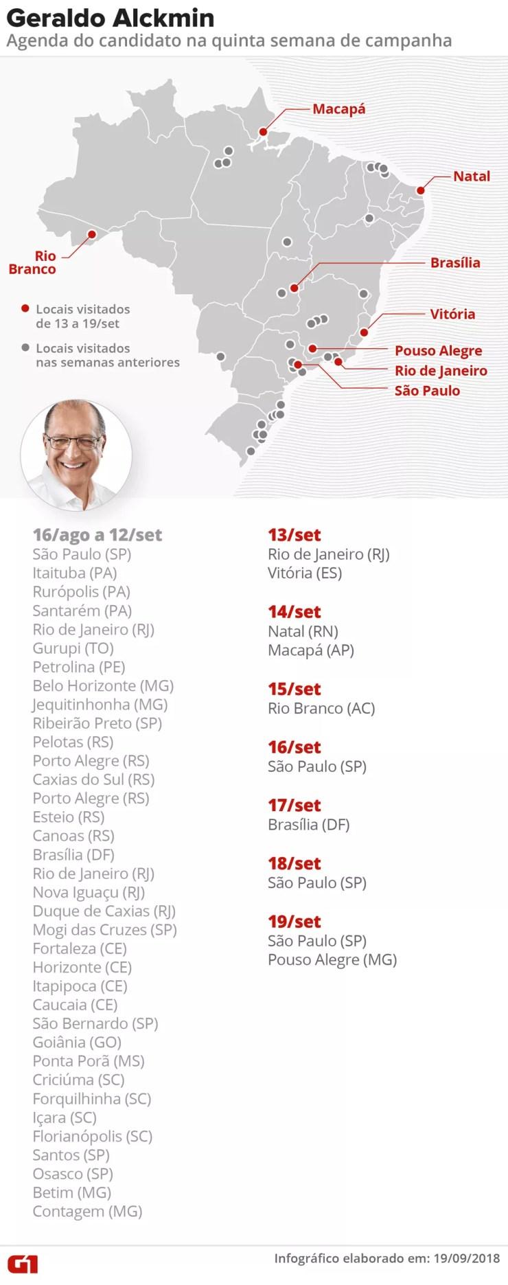 Mapa das agendas de campanha de Geraldo Alckmin — Foto: Alexandre Mauro/G1