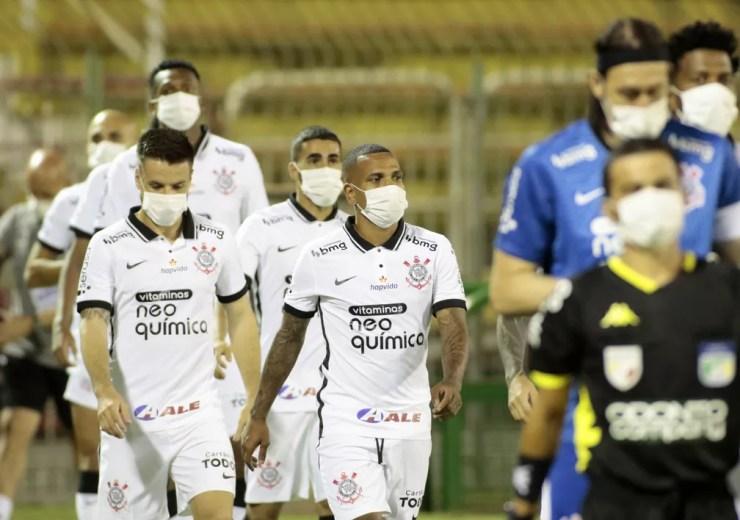 Jogadores do Corinthians antes de jogo contra o Mirassol — Foto: Rodrigo Coca/Agência Corinthians