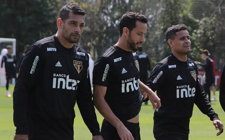 Diego Souza, NenÃª e Everton comandaram o SÃ£o Paulo em 2018 â Foto: Rubens Chiri / saopaulofc.net