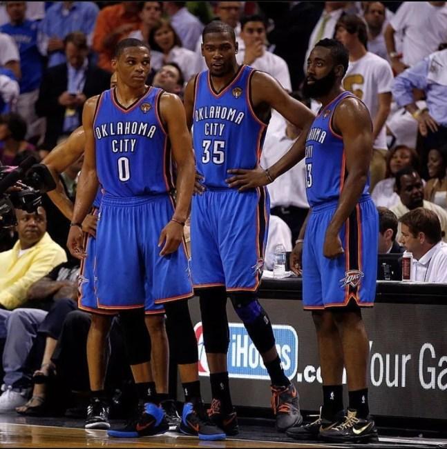 Russell Westbrook Kevin Durant James Harden Oklahoma City Thunder 2012 — Foto: Divulgação/NBA