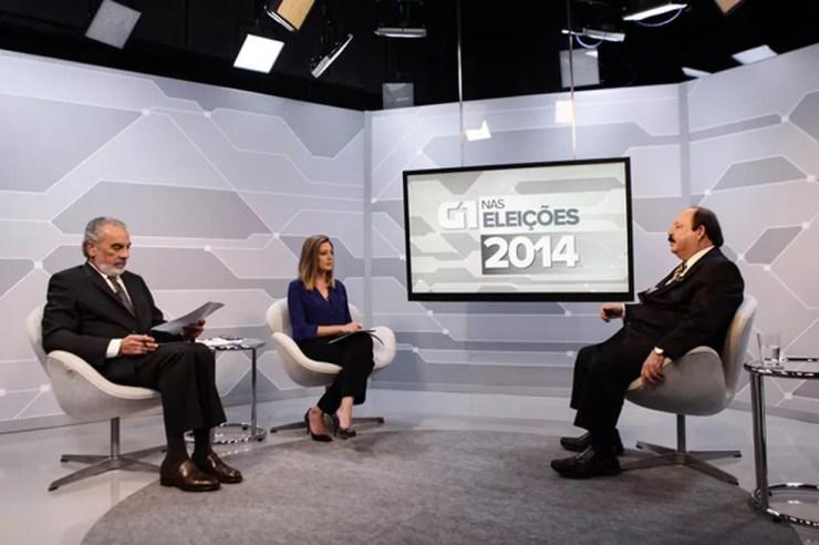 O candidato à Presidência Levy Fidelix é entrevistado no estúdio do G1 em 2014 — Foto: Caio Kenji / G1