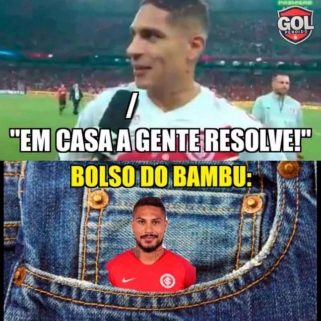 Meme na final da Copa do Brasil de 2019: Guerrero no bolso de Bambu — Foto: Reprodução