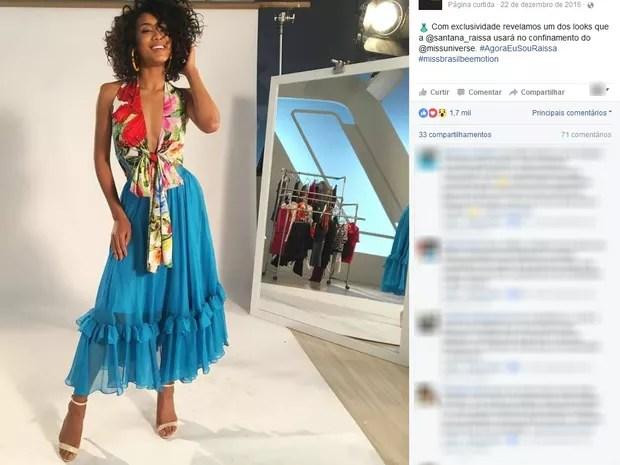 Um dos modelos que a Miss Brasil 2016, Raissa Santana, vai usar no confinamento do Miss Universo (Foto: Reprodução/Facebook)