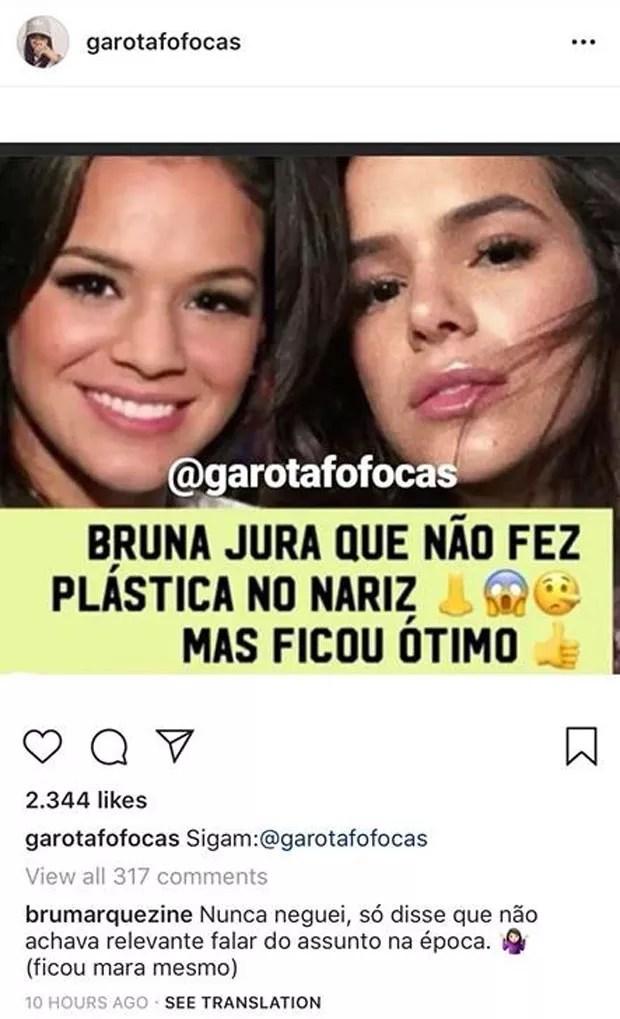 Bruna Marquezine comenta post (Foto: Reprodução)