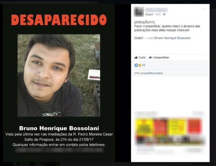 Bruno Henrique Bossolani desapareceu depois de ir a uma festa em Salto de Pirapora (Foto: Facebook/Reprodução)