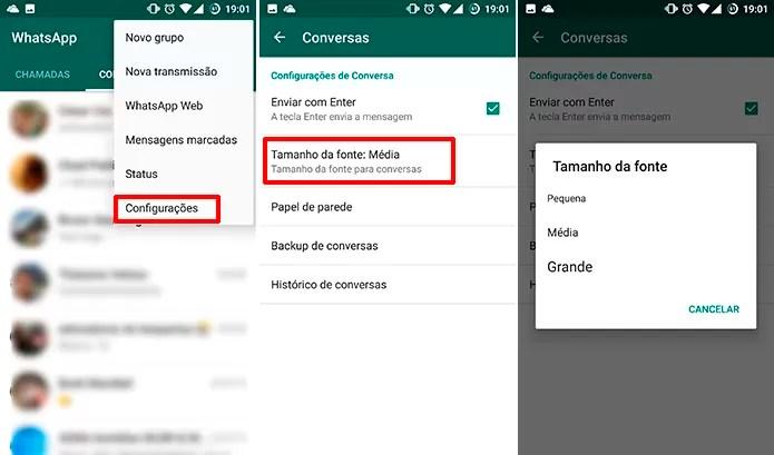 WhatsApp pode ter tamanho de fonte mudada no Android (Foto: Reprodução/Elson de Souza)