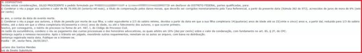 Trecho de decisão judicial que deu indenização de R$ 70 mil a pais por morte de criança com suposto quadro de hiperinsulinismo congênito (Foto: Reprodução)