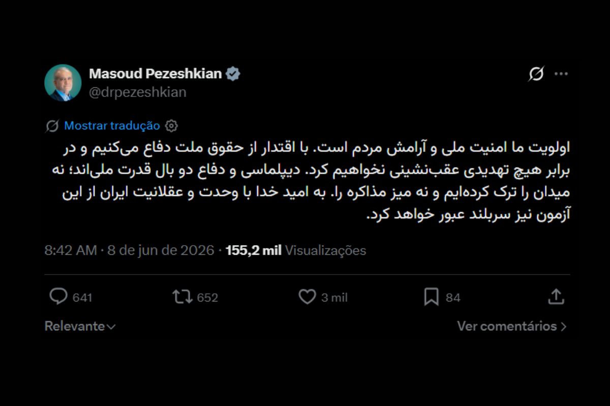 Presidente iraniano reafirma compromisso com diplomacia, mas destaca a importância da defesa nacional em meio à tensão