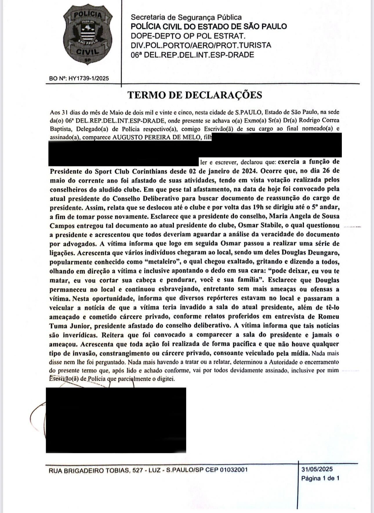 Declaração Polícia Civil