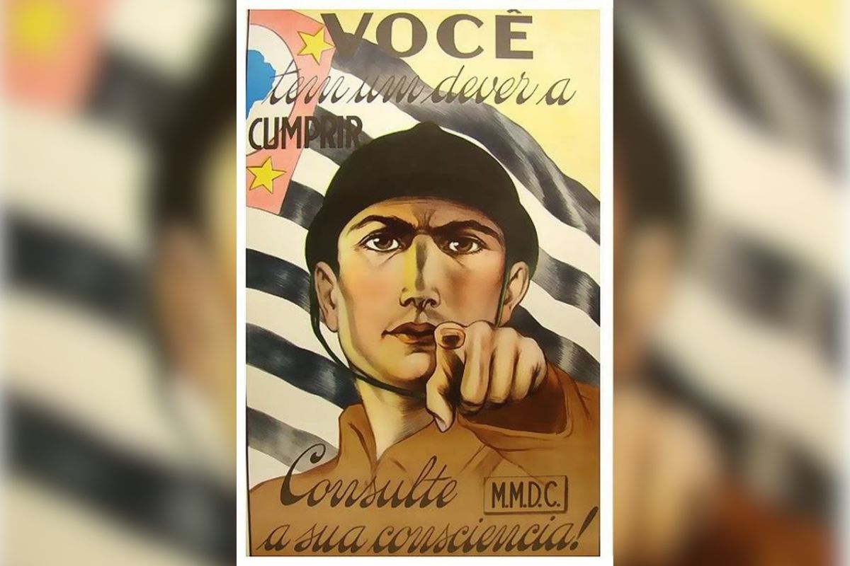 Cartaz convocando jovens paulistas para a revolução de 1932 - Imagem: Reprodução / Wikipédia / CPDoc FGV
