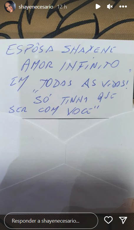 Shayene Cesário mostra bilhetes deixados pelo marido