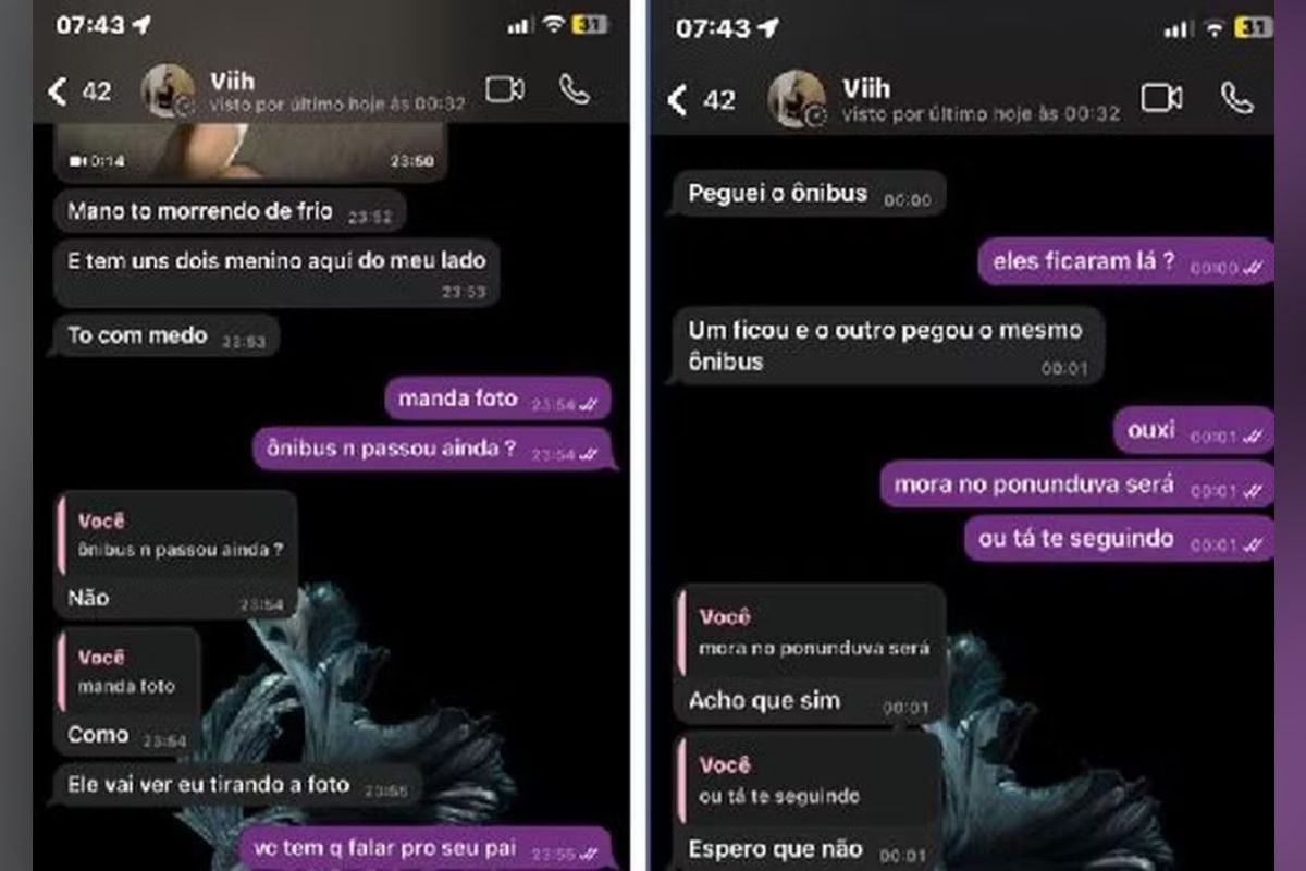 Vitória conversou por mensagens de WhatsApp com amiga antes de desaparecer